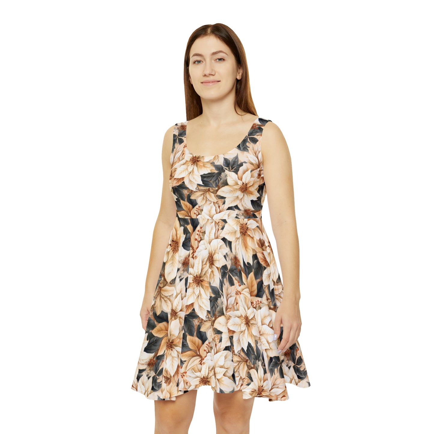 Women's Skater Dress, Cream Poinsettia