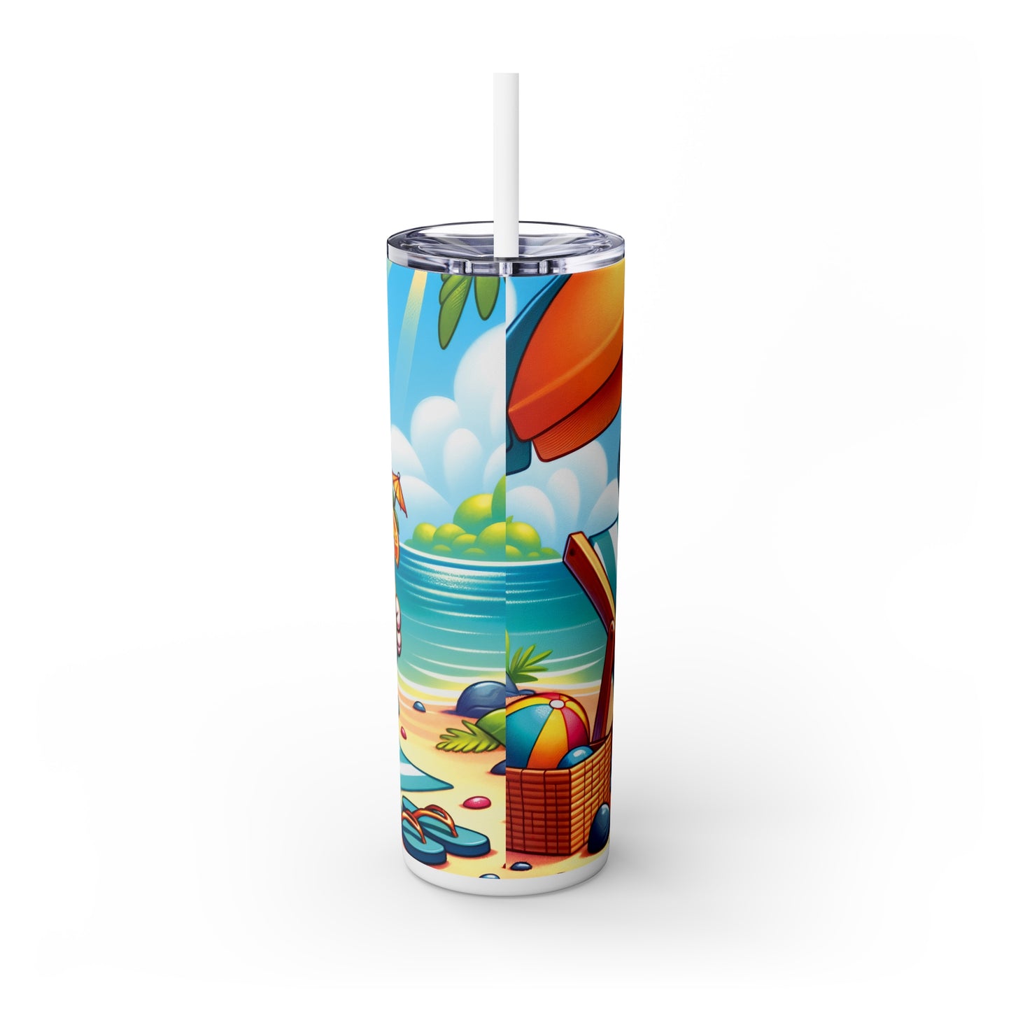 Skinny Tumbler with Straw, 20oz, Dog on Beach, Catahoula Leopard, awd-1203