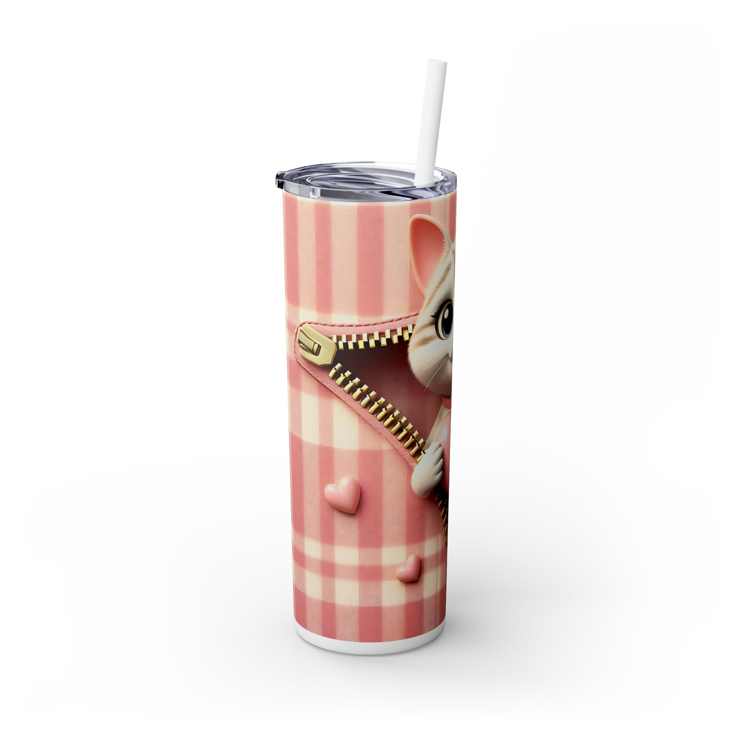 Skinny Tumbler with Straw, 20oz, Cat, Valentines Day, awd-937