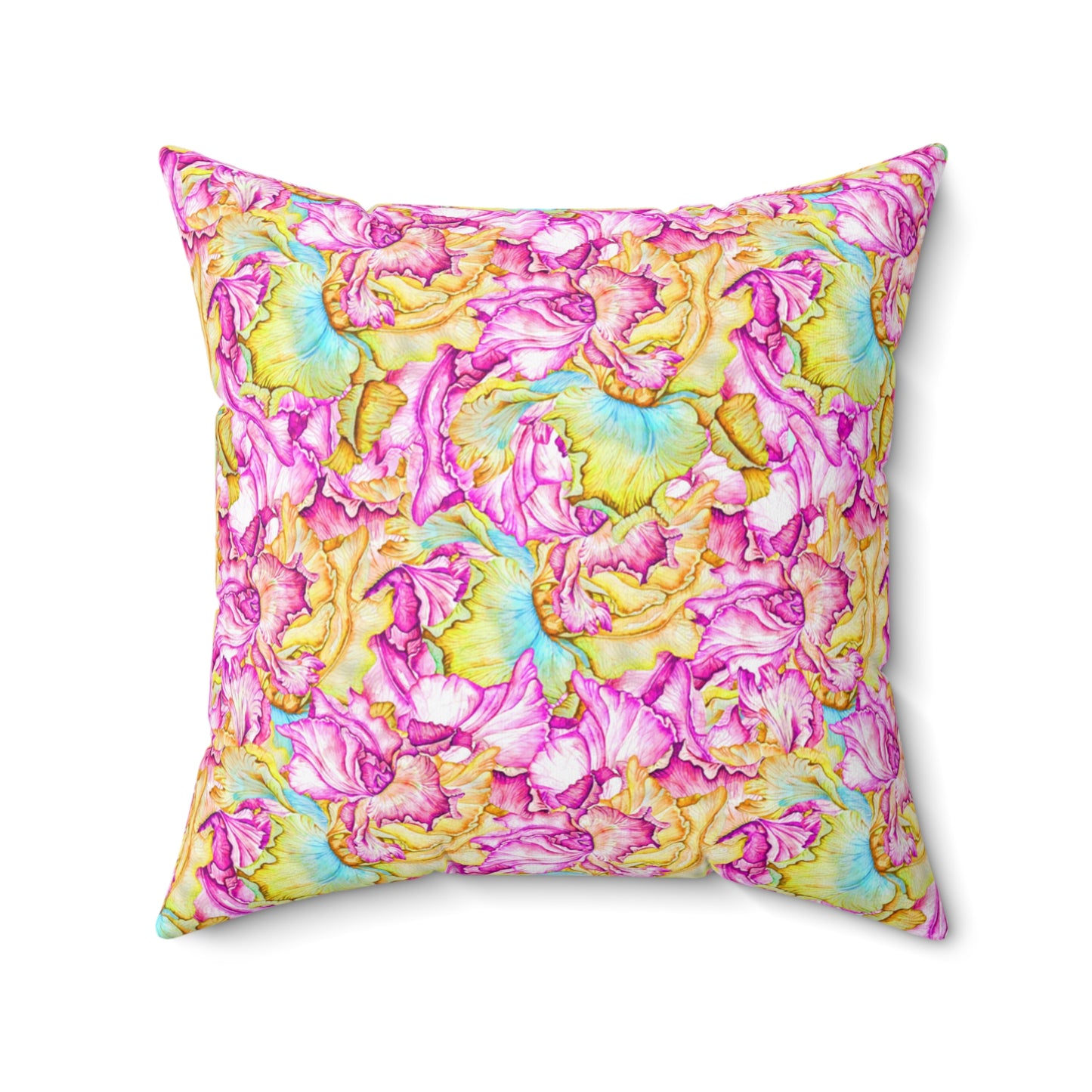 Spun Polyester Square Pillow, Iris Flower Cushion