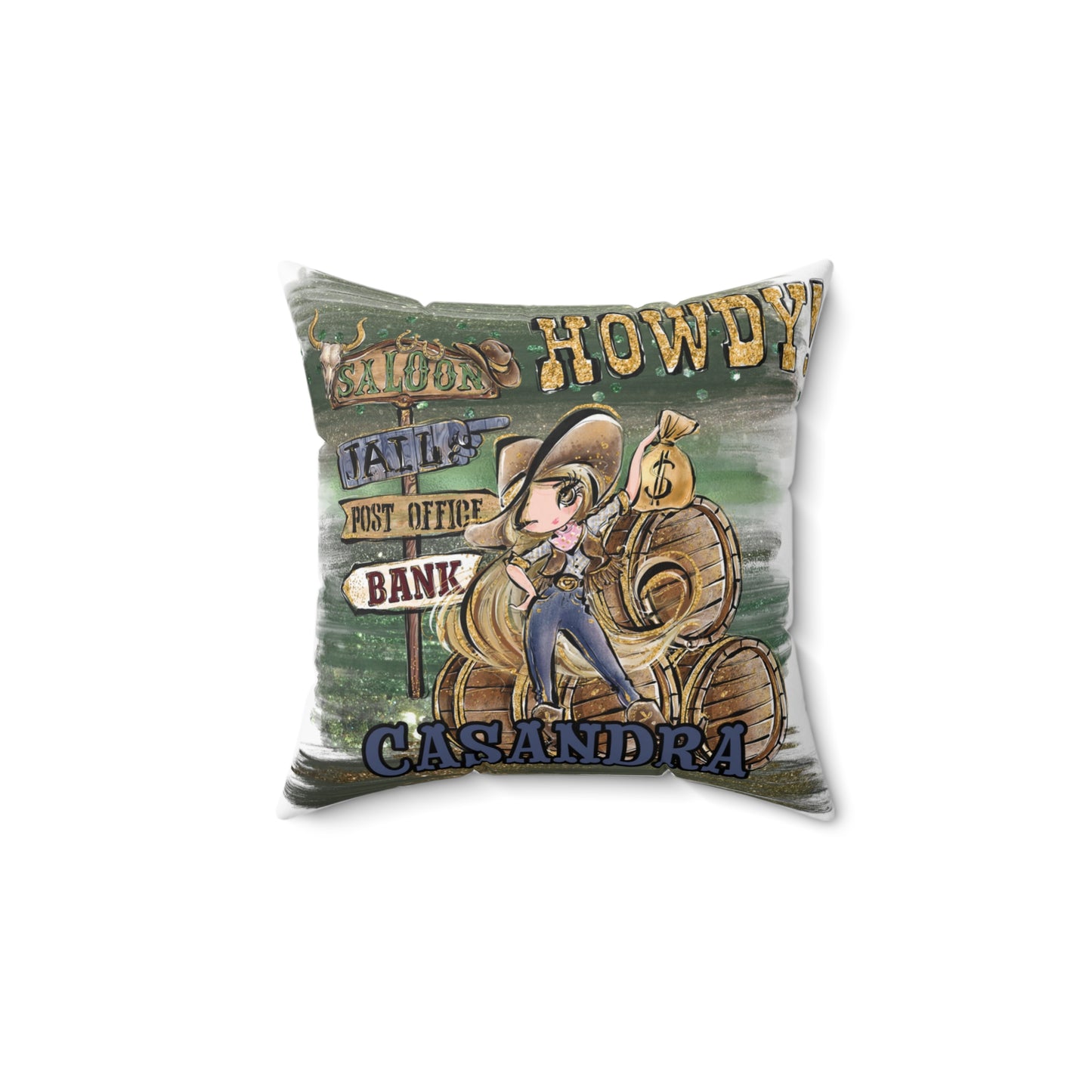 Personalised Howdy Cushion, Blonde Hair Brown Eyes, Polyester Square Cushion, Christmas cushion