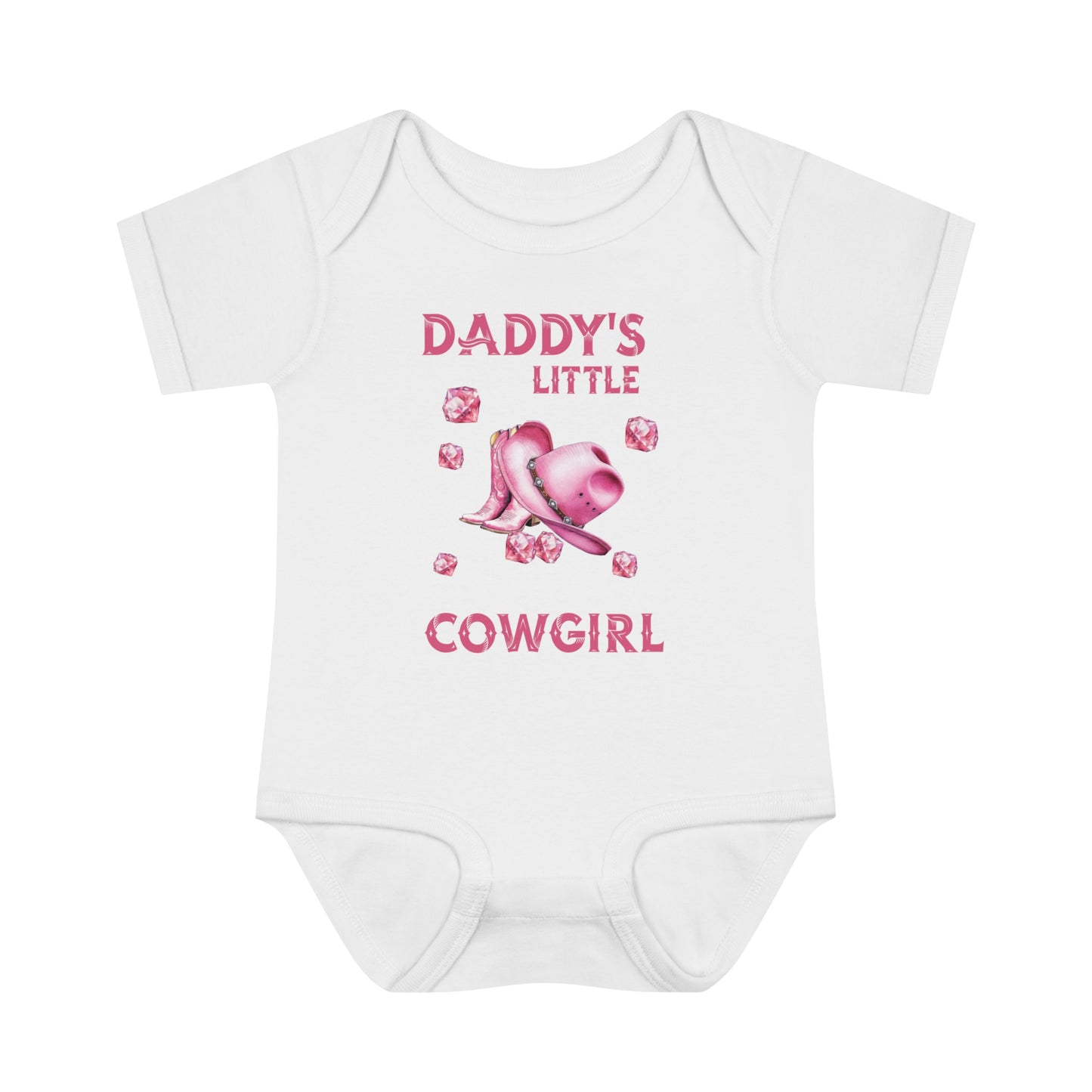 Infant Baby Rib Bodysuit, Daddy's Little Cowgirl baby Bodysuit, Pink Diamonds, Pink Cowboy Boots