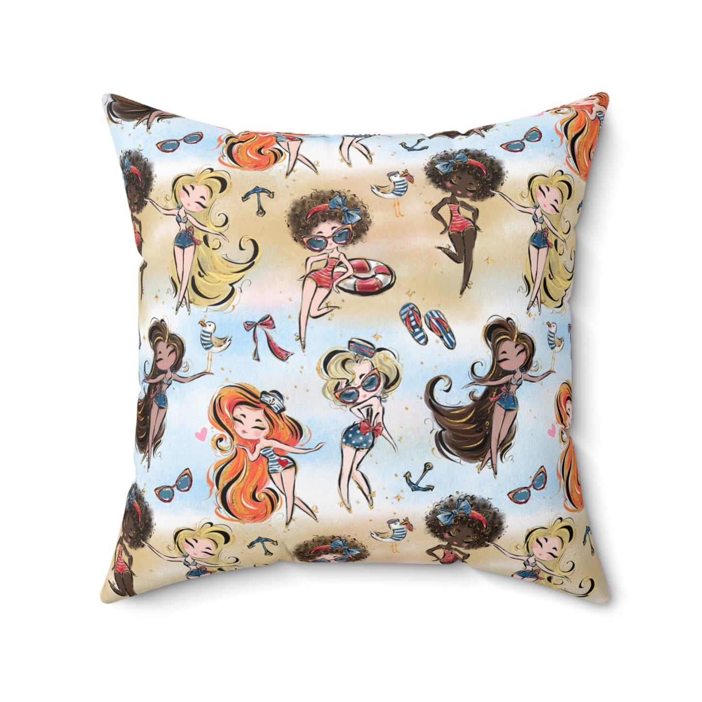 Spun Polyester Square Pillow, Beach Party Cushion