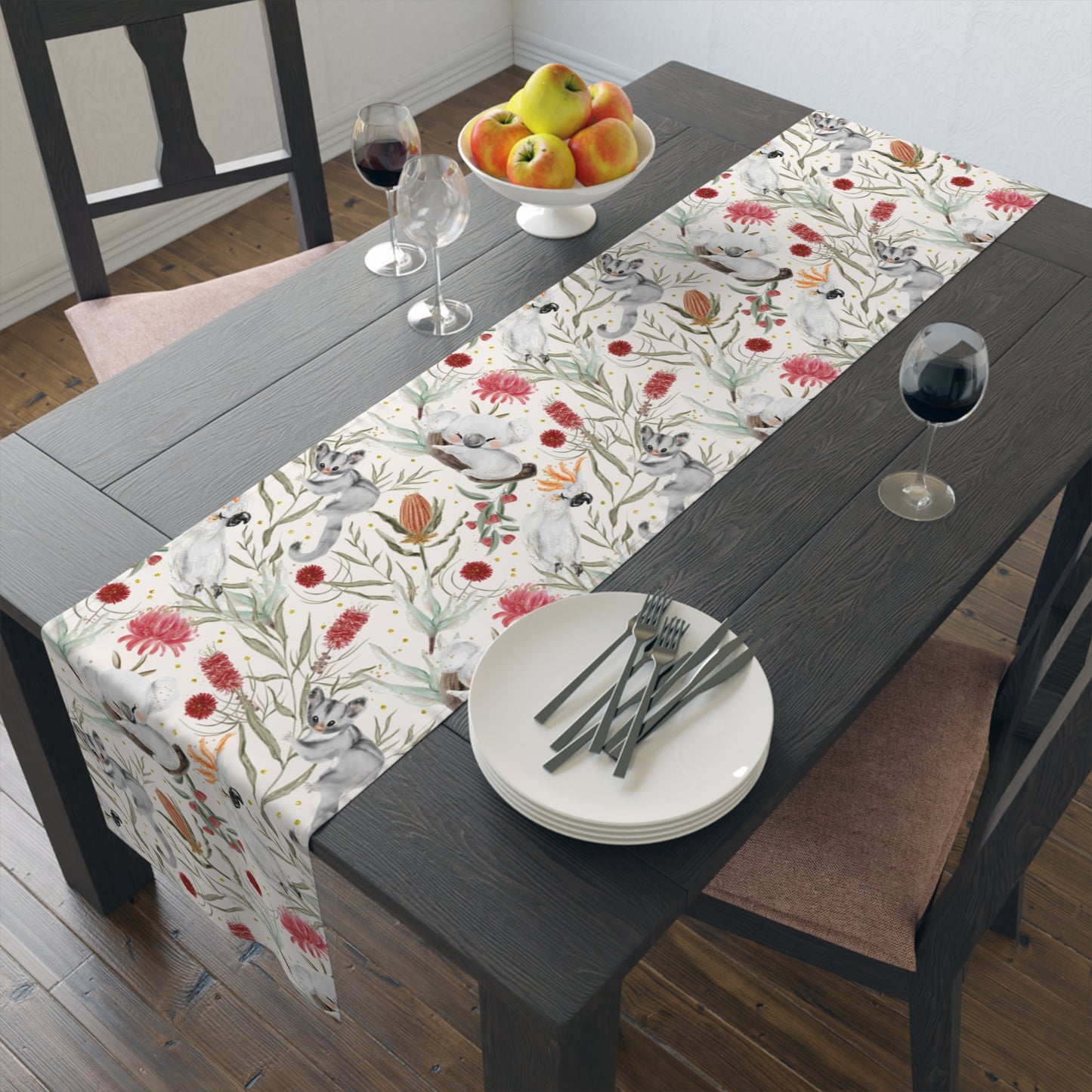 Australian Animals and Australian Floral Table Runner, Cotton Twill and Poly Available