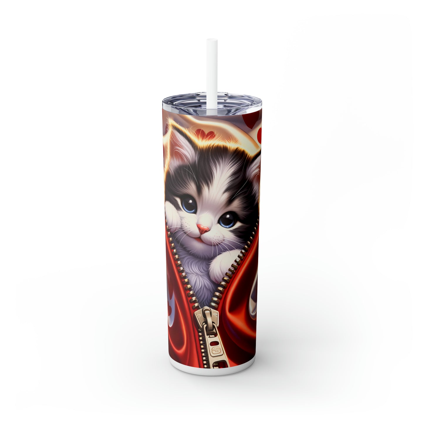 Skinny Tumbler with Straw, 20oz, Cat, Valentines Day, awd-905