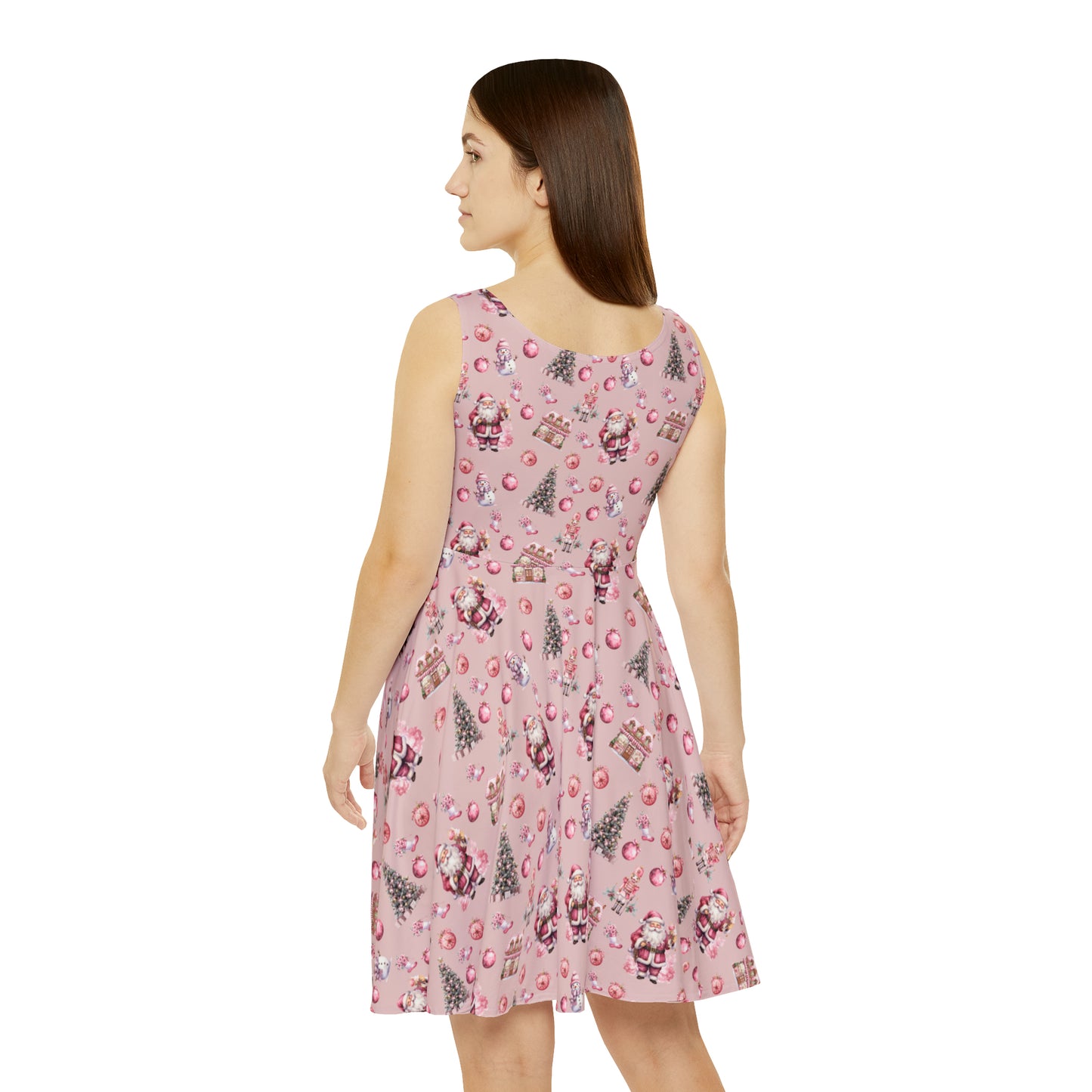 Women's Skater Dress, Pink Christmas