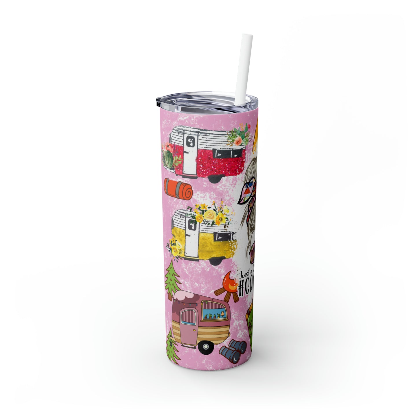 Skinny Tumbler with Straw, 20oz, Just A Girl who Loves Camping