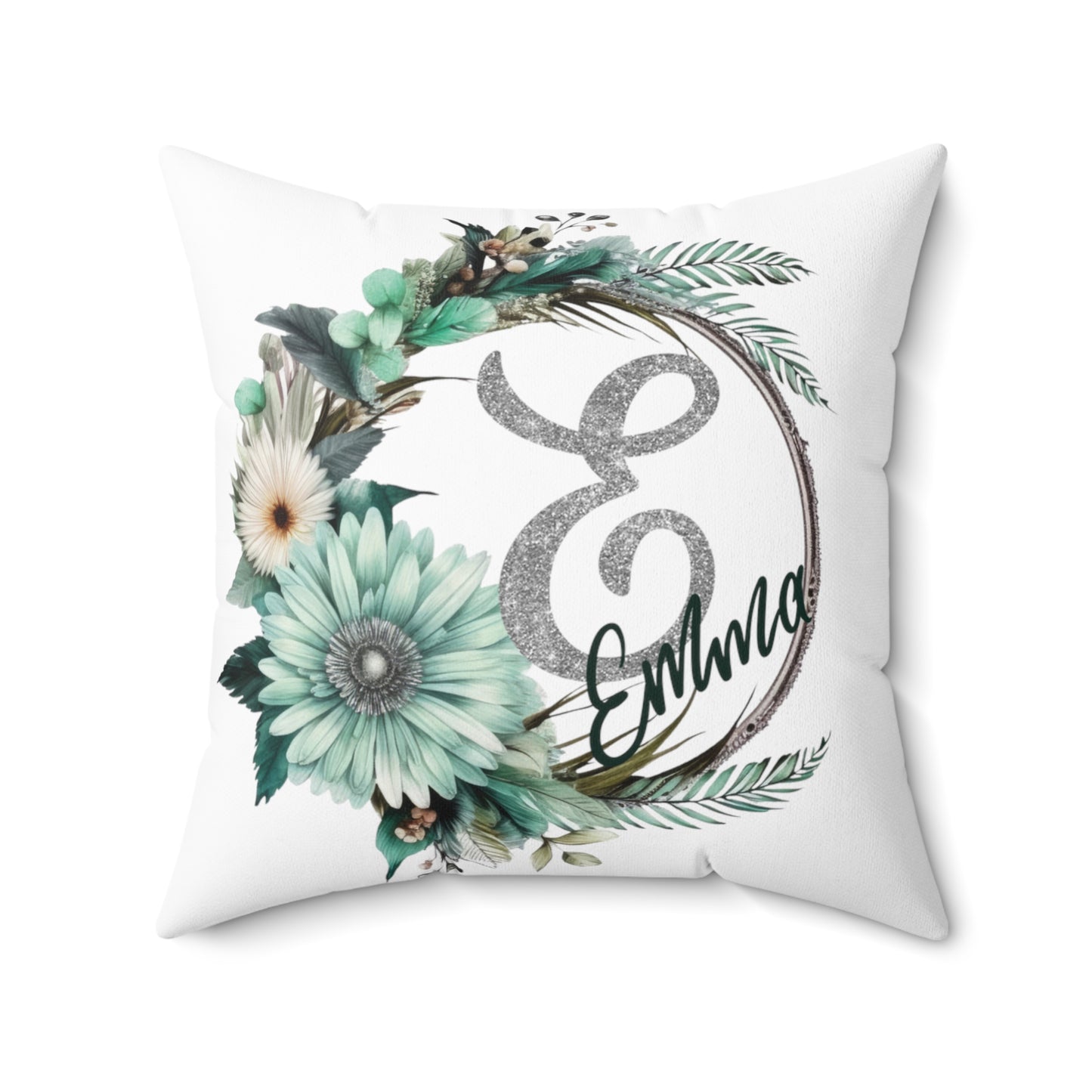 Personalised Green Wreath Cushion, Polyester Square Cushion, Christmas cushion