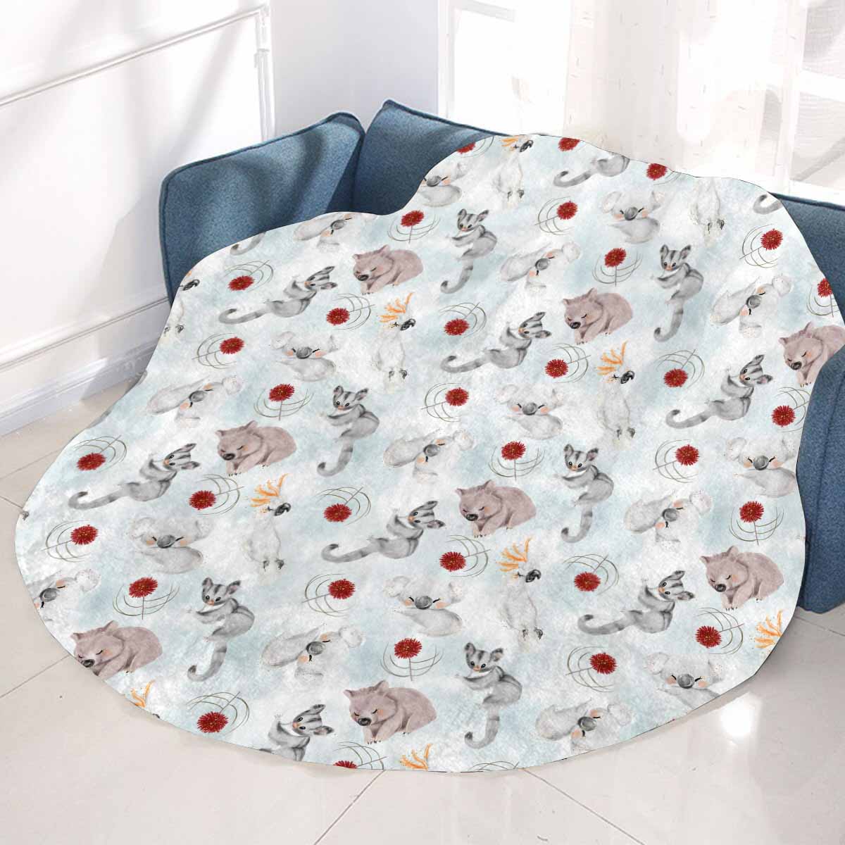 Australian Animals Koala, Sugar Glider, Wombat  Circular Micro Fleece Blanket 47"