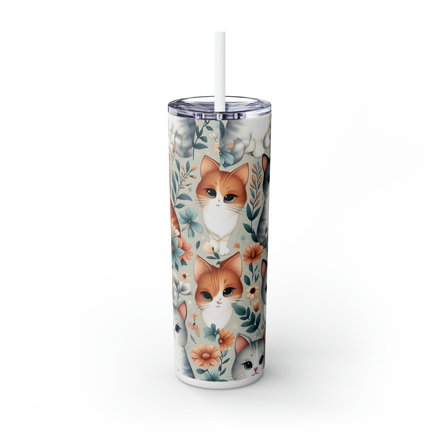 Skinny Tumbler with Straw, 20oz, Cats, awd-330