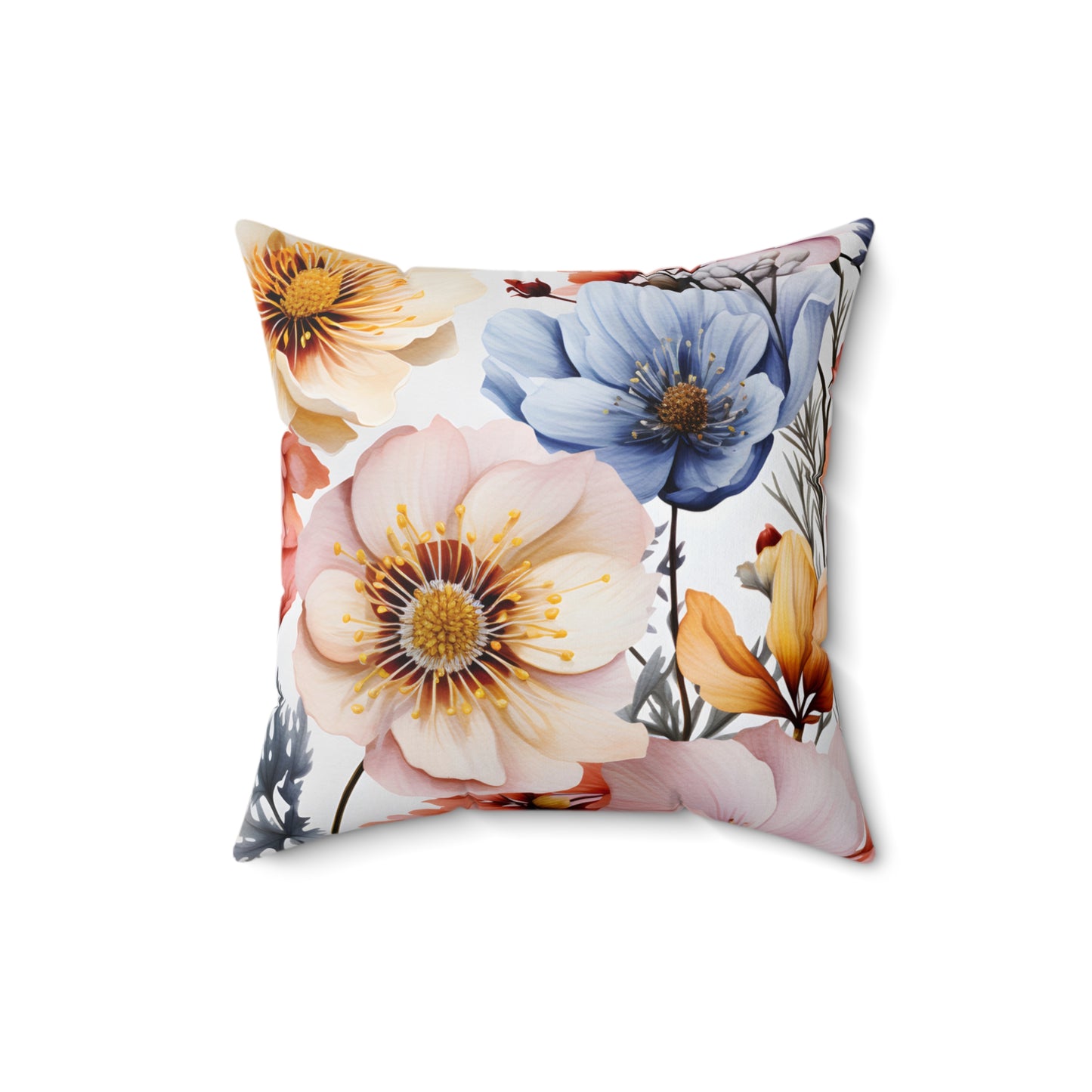 Spun Polyester Square Pillow, Retro Boho Floral Cushion