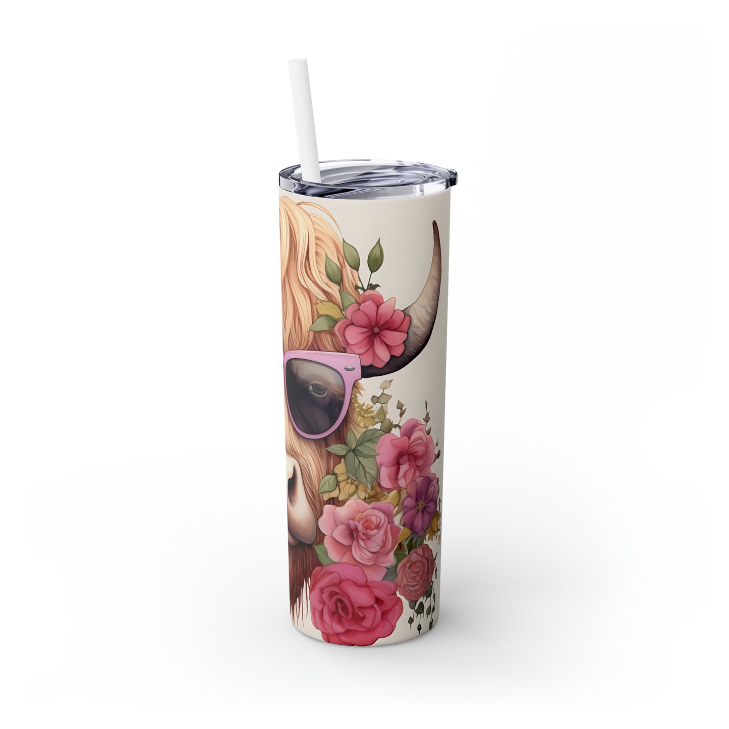 Skinny Tumbler with Straw, 20oz Highlander Cow