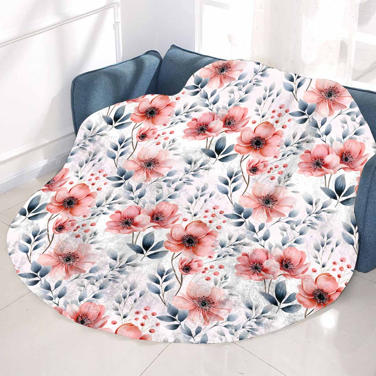 Apricot and Grey Floral  Circular Micro Fleece Blanket 60"