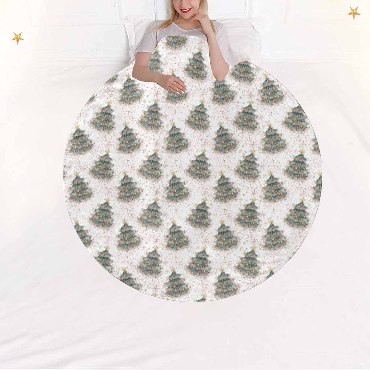 White Christmas Circular Micro Fleece Blanket 47"