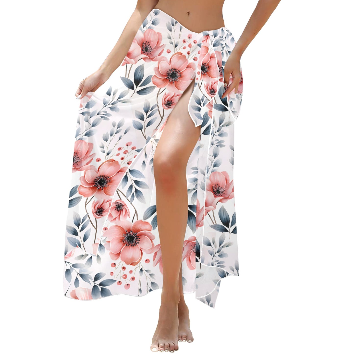 Apricot and Grey Floral Long Beach Sarong Wrap