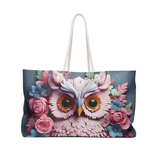 Personalised/Non-Personalised Weekender Bag, Owl, Large Weekender Bag, Beach Bag, Book Bag