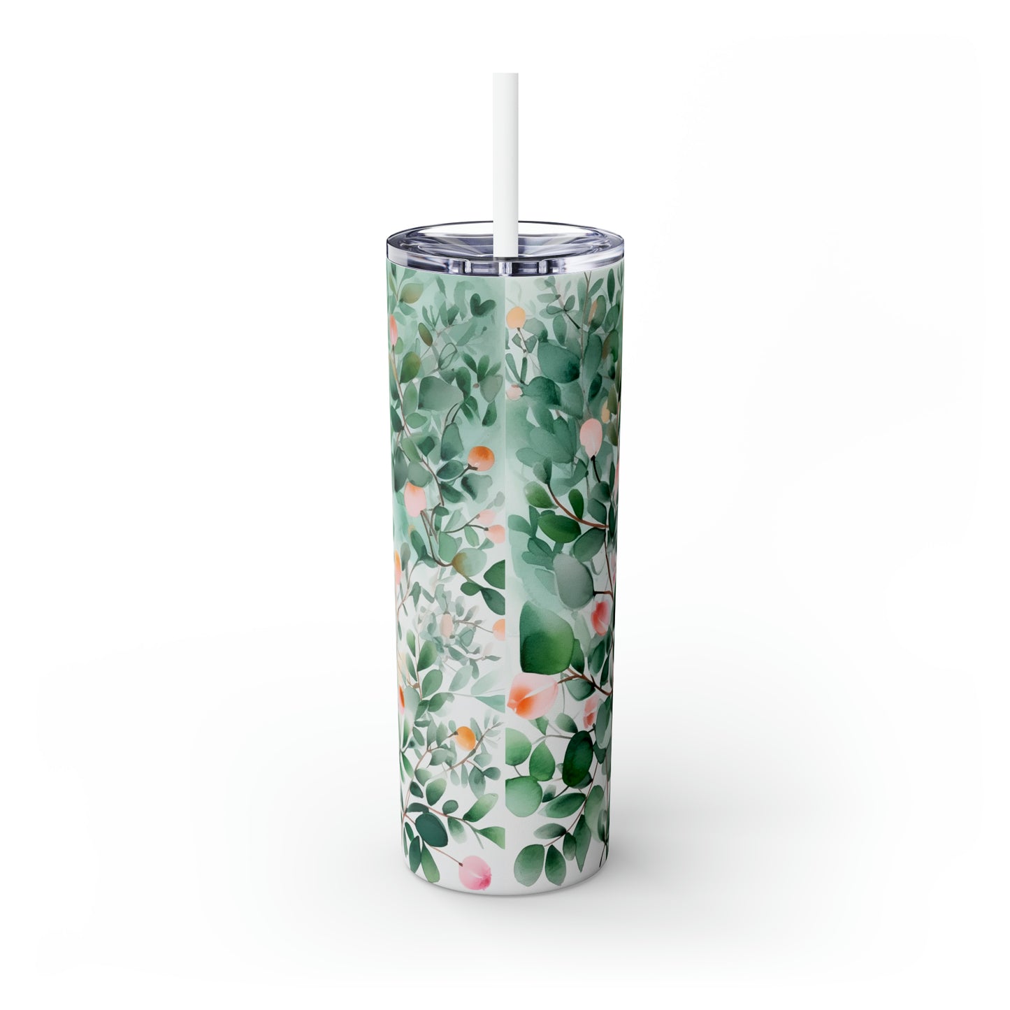 Skinny Tumbler with Straw, 20oz, Eucalyptus Leaves, awd-345