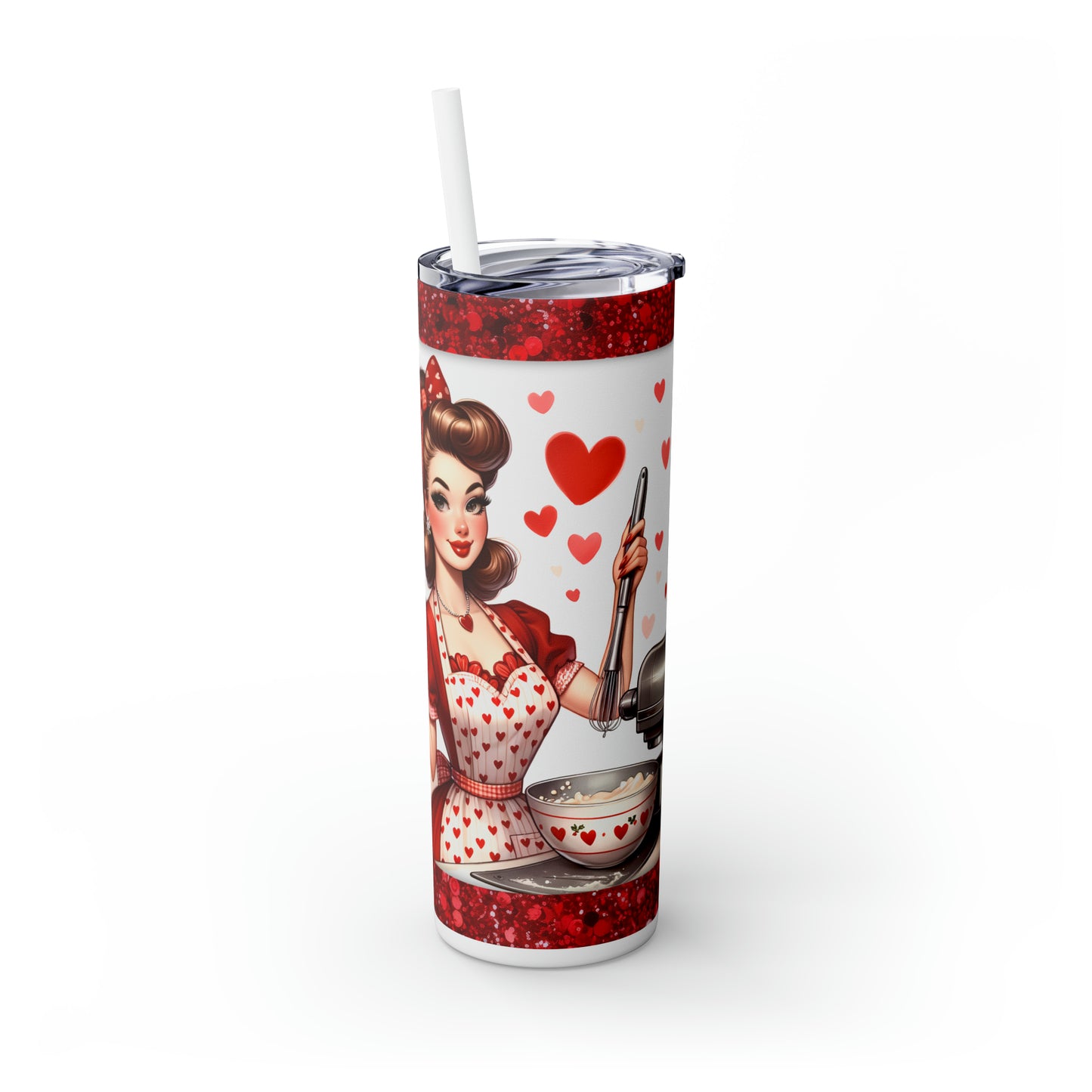 Skinny Tumbler with Straw, 20oz, Retro, Quote, Last Time I Cooked Hardly Anyone Got Sick