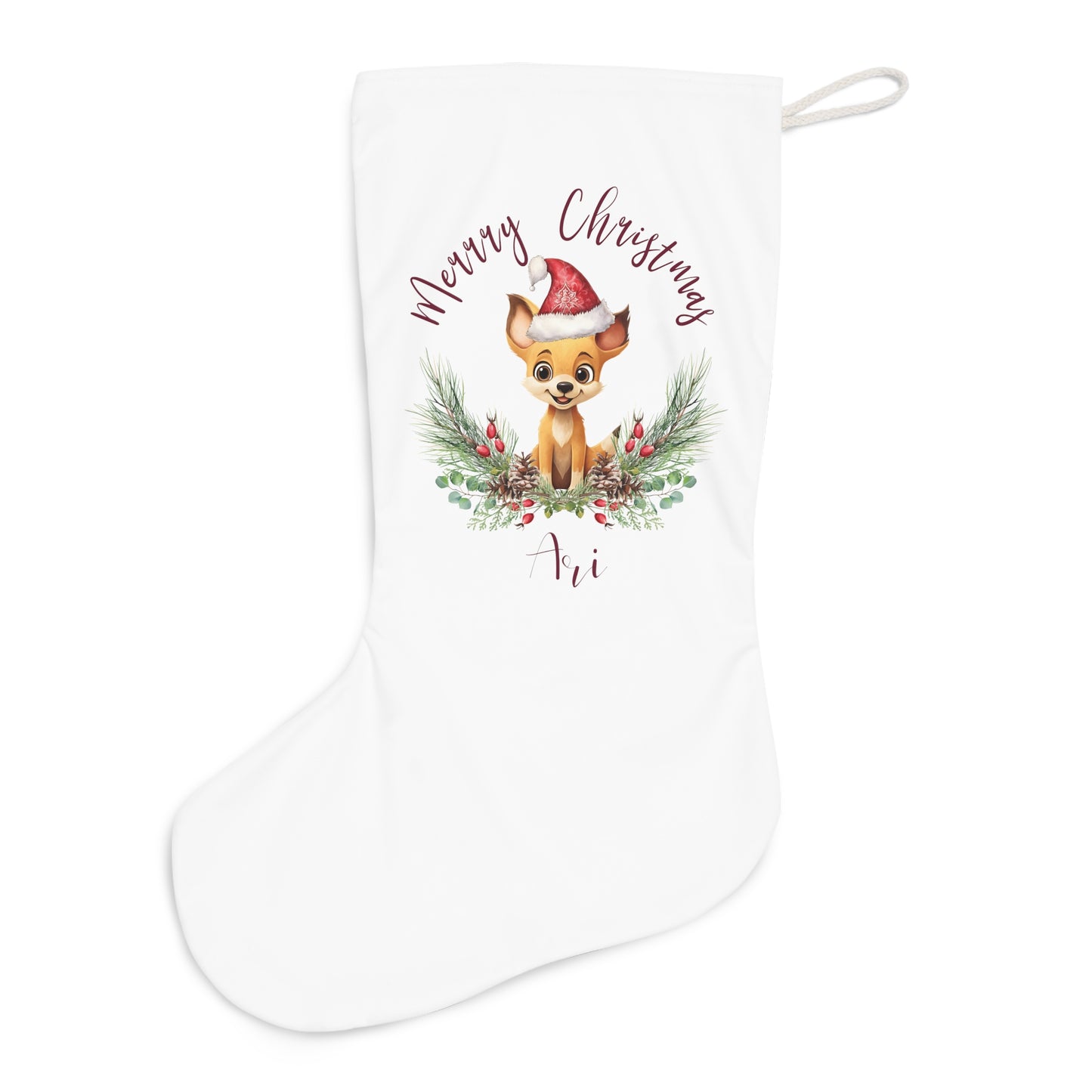 Personalised Santa Stocking, Australian Animals Poinsettia, Dingo