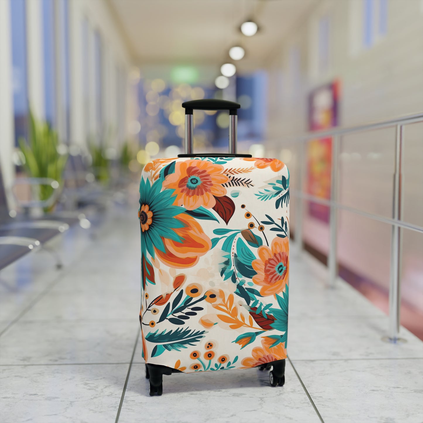 Luggage Cover, Boho Floral, Green and Orange