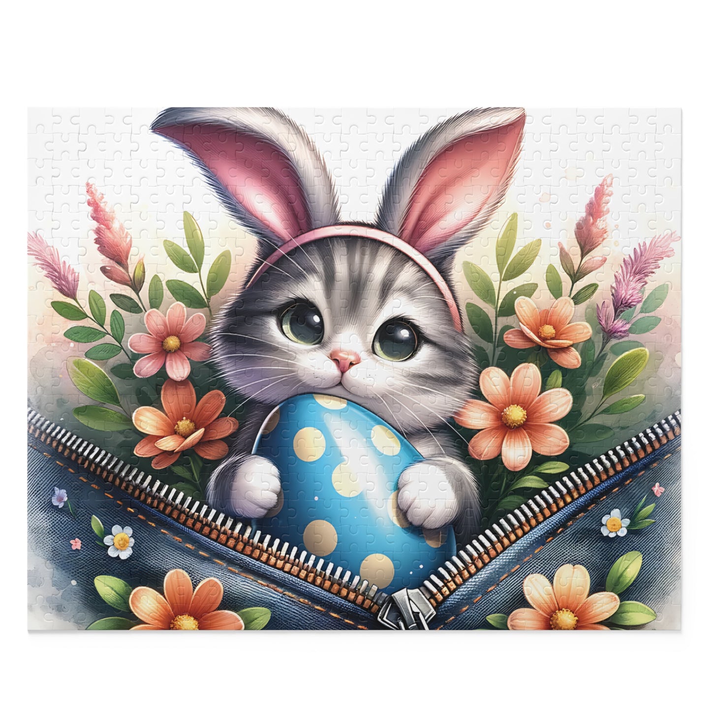 Personalised/Non-Personalised Puzzle, Easter, Cat with Bunny ears (120, 252, 500-Piece)