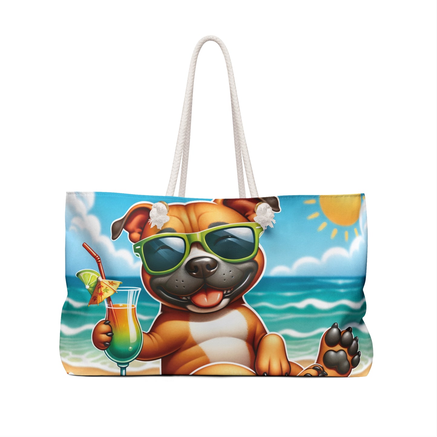 Personalised/Non-Personalised Weekender Bag, Summer Beach Dog, Stafford, Large Weekender Bag, Beach Bag, Book Bag