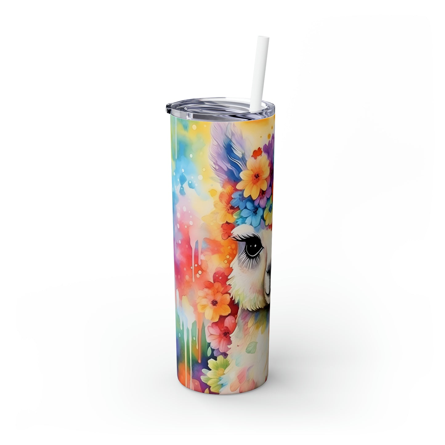 Skinny Tumbler with Straw, 20oz, Llama