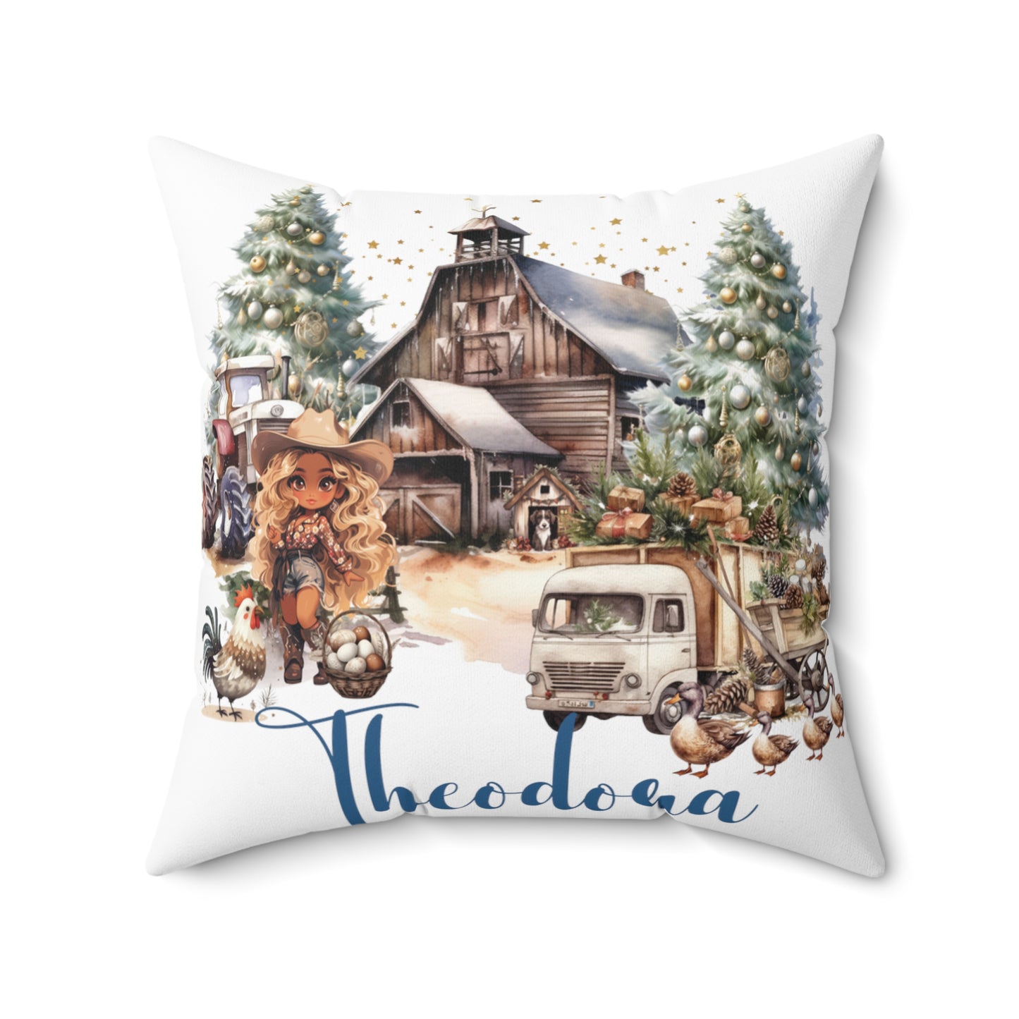 Personalised Country Cowgirl Christmas Cushion, Polyester Square Cushion, Christmas cushion