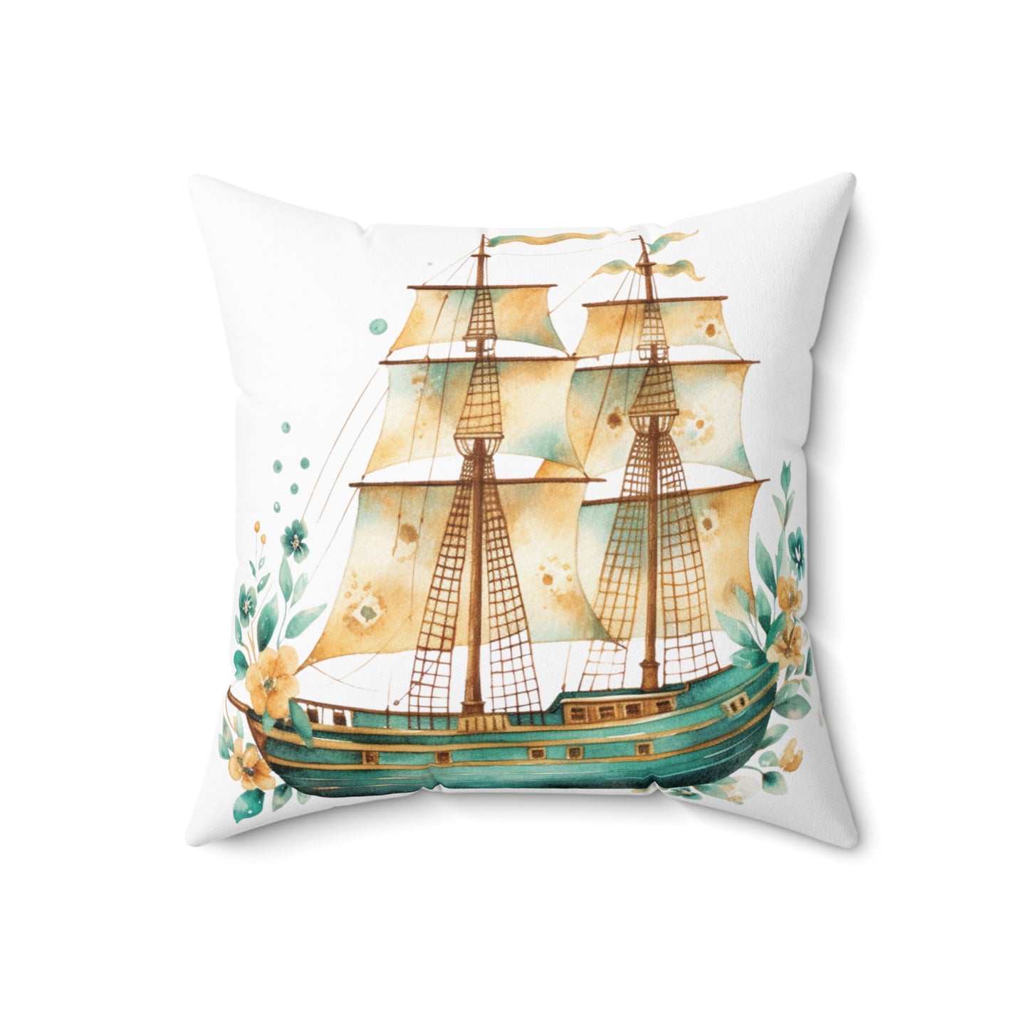 Nautical Polyester Square Cushion, Nautical cushion, White, Ship