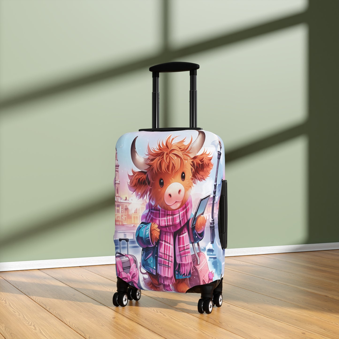 Luggage Cover, Travelling Highland Cow, awd-3024