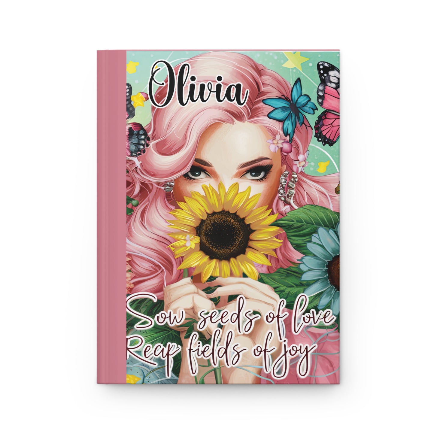 Personalised Hardcover Journal Matte, Girl and Sunflowers, Sow seeds of Love, awd-1715