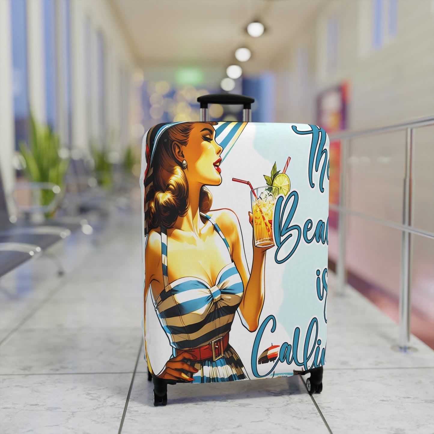 Luggage Cover, Retro Girl, The Beach is Calling, awd-3003