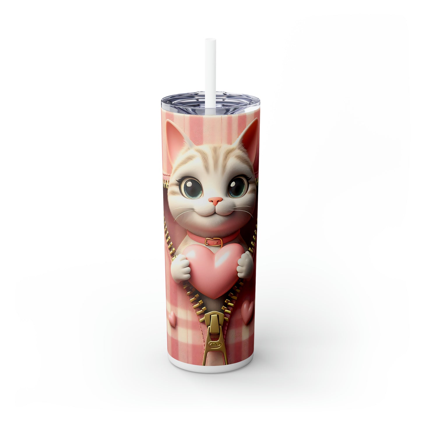 Skinny Tumbler with Straw, 20oz, Cat, Valentines Day, awd-937