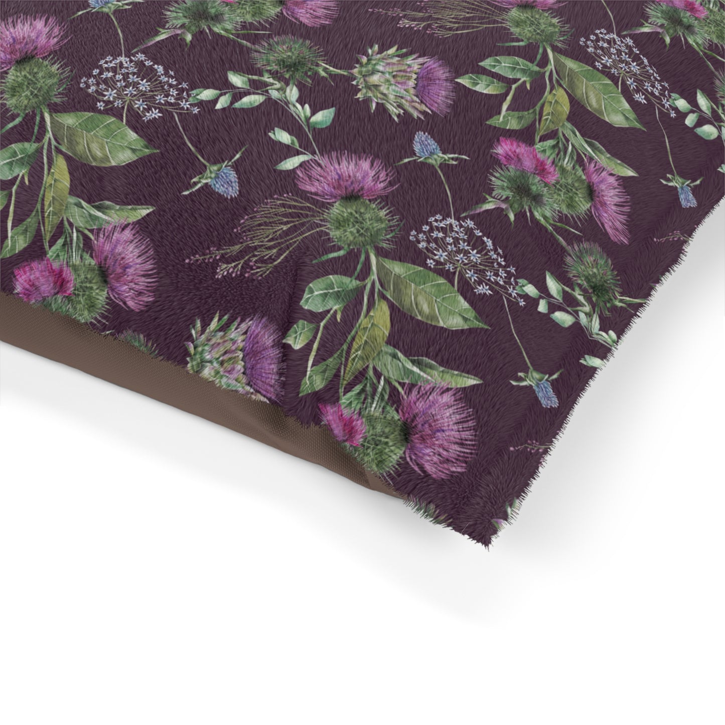 Luxury Pet Bed, feather soft fleece, Brugandy, Scottish Floral