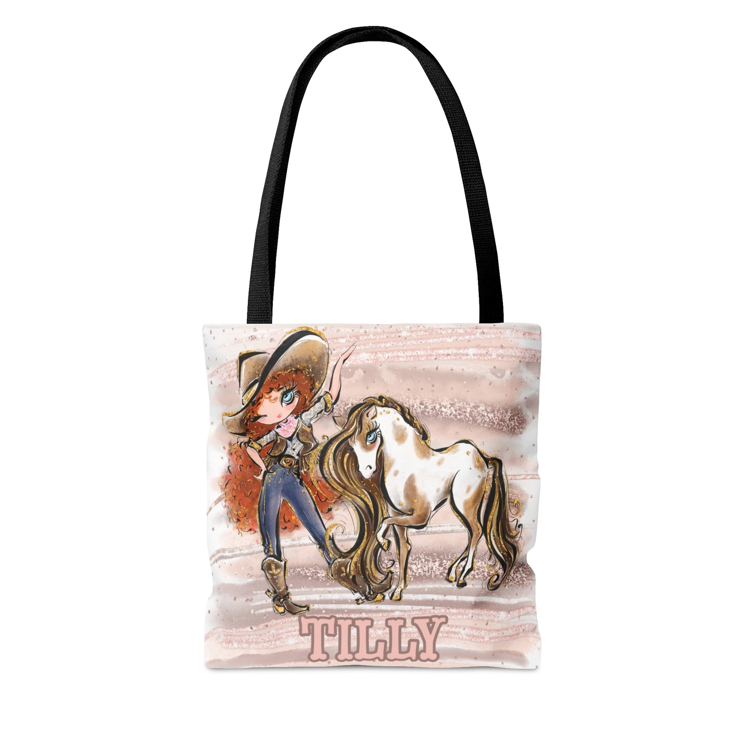 Personalised Tote Bag, Cowgirl & Horse, Red Curly Hair, Blue Eyes, Tote bag