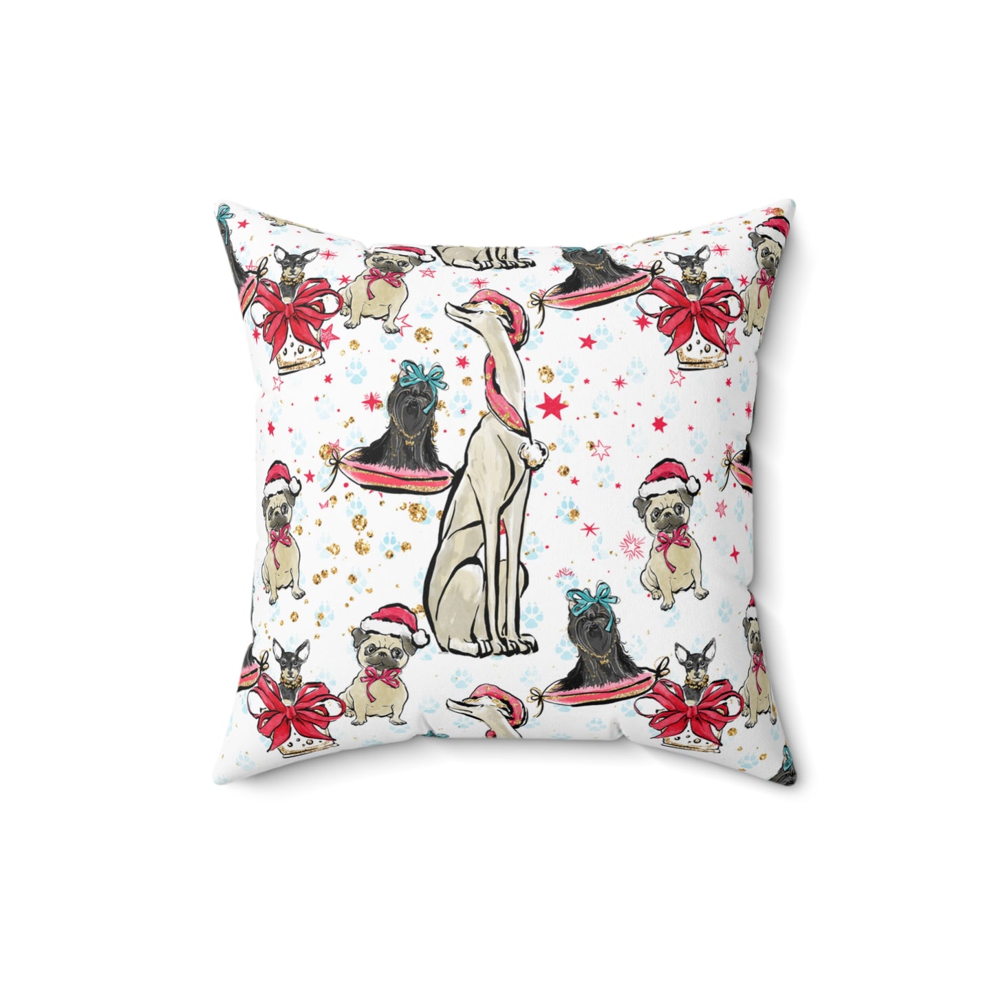 Spun Polyester Square Pillow, Doggie Christmas Cushion