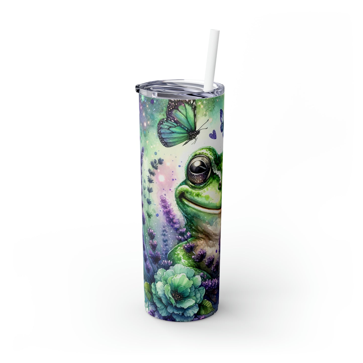 Skinny Tumbler with Straw, 20oz, Floral & Frog, awd-414