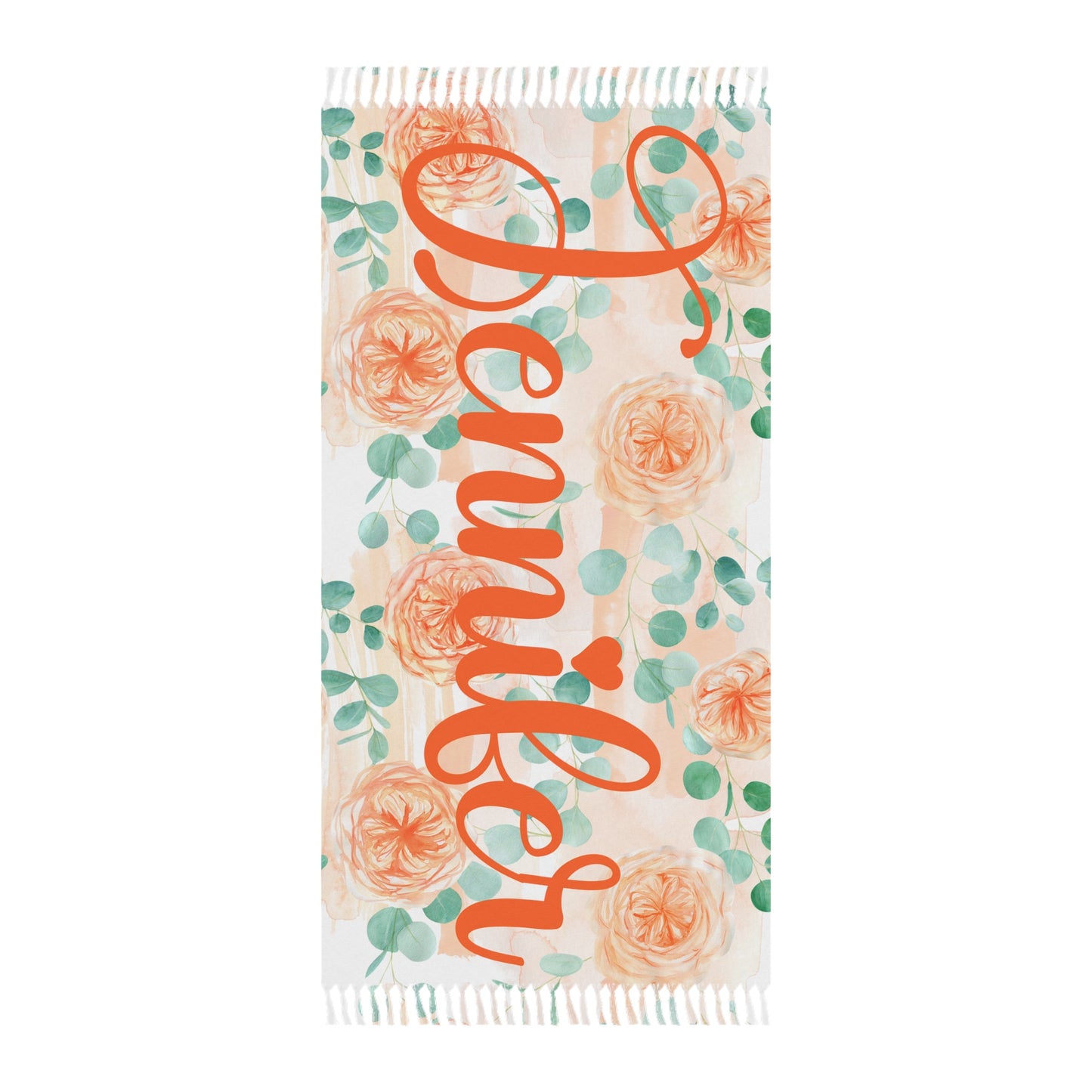 Personalised Boho Beach Towel, Roses and Eucalyptus Leaves