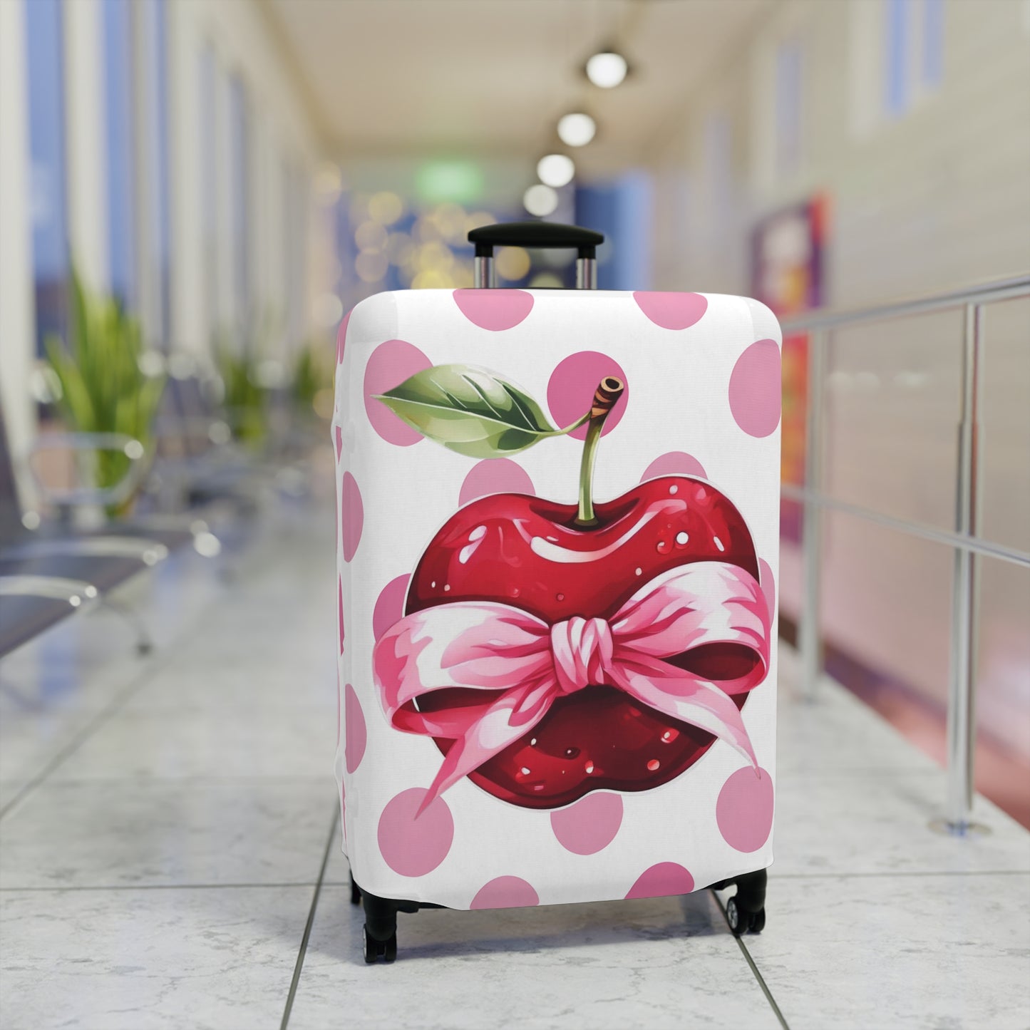 Luggage Cover, Rockabilly, Coquette, Pink Polka Dots, Apple and Ribbon, awd-2525