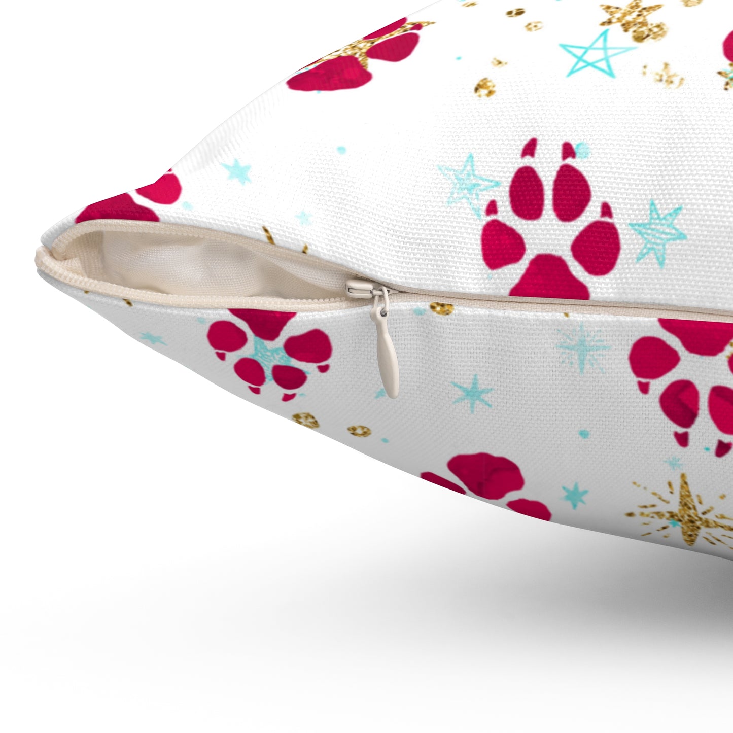 Spun Polyester Square Pillow, Doggie Paws Christmas Cushion