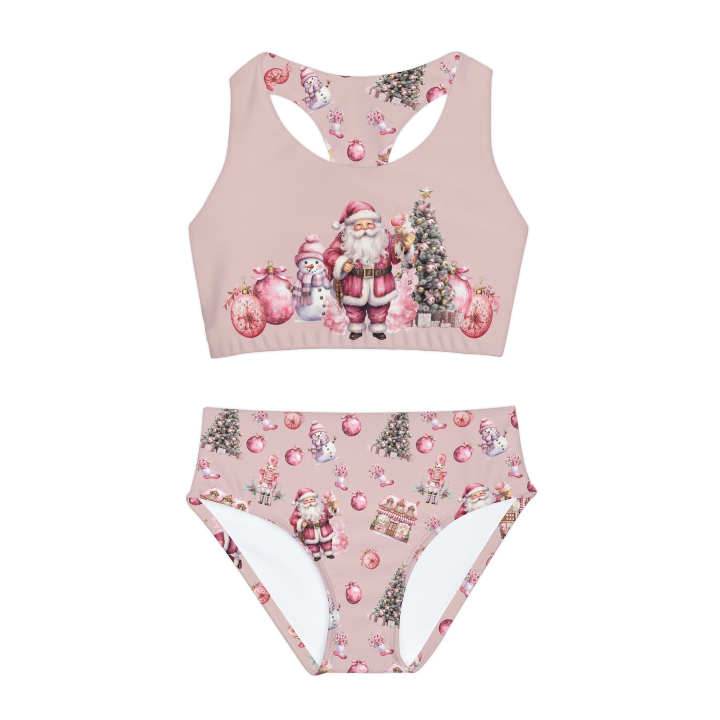 Girls Two Piece Swimsuit Pink Christmas