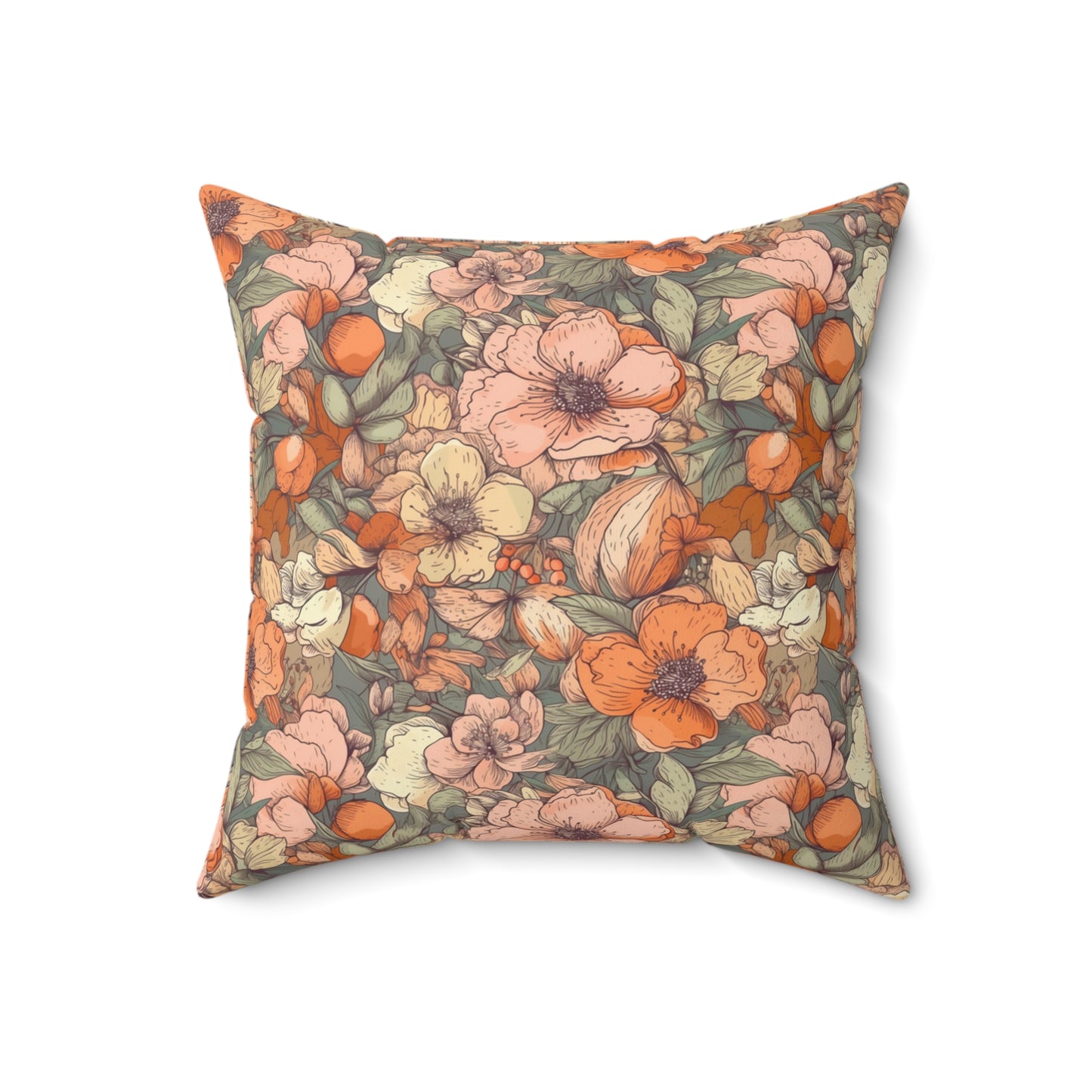 Spun Polyester Square Pillow, Floral Cushion