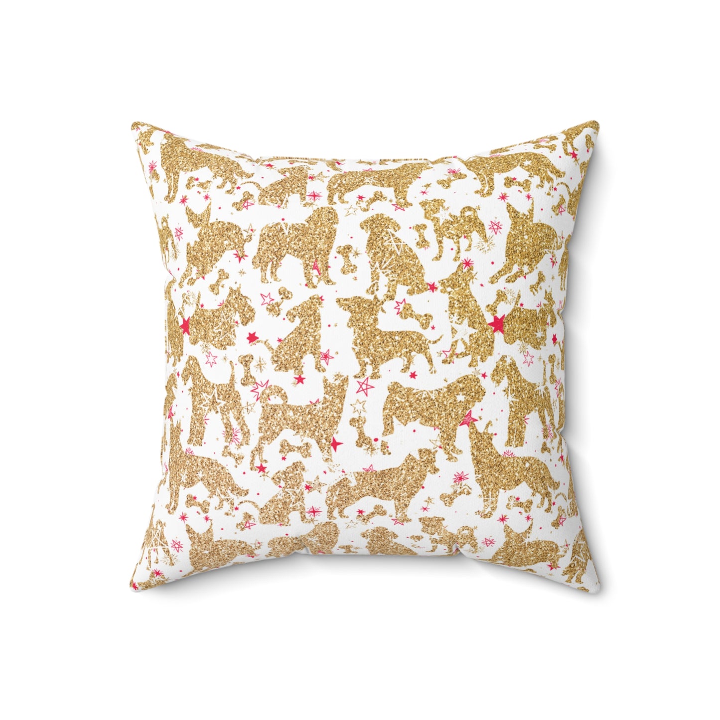 Spun Polyester Square Pillow, Doggie Gold Silhouette Christmas Cushion