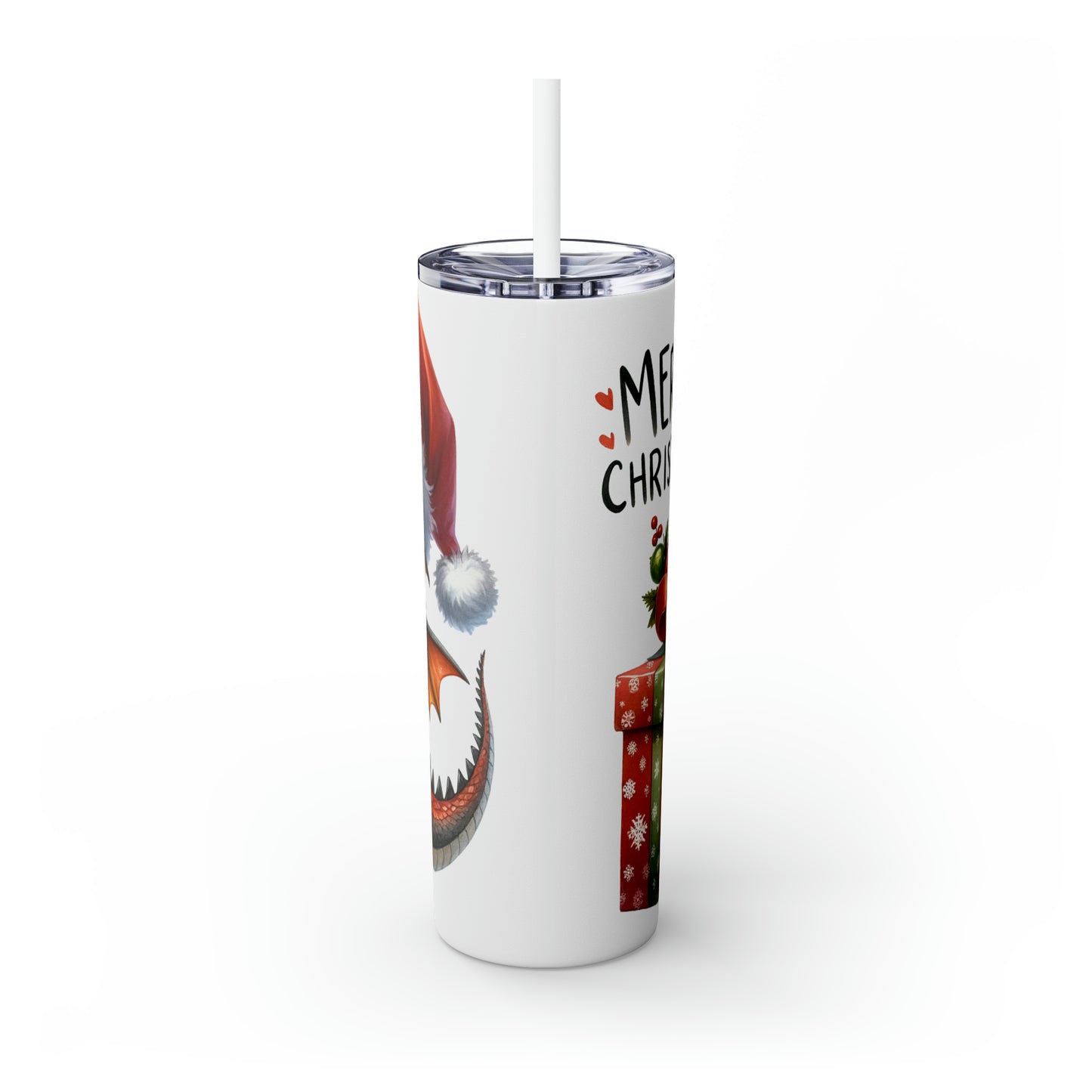 Skinny Tumbler with Straw, 20oz, Christmas Dragon, awd-246