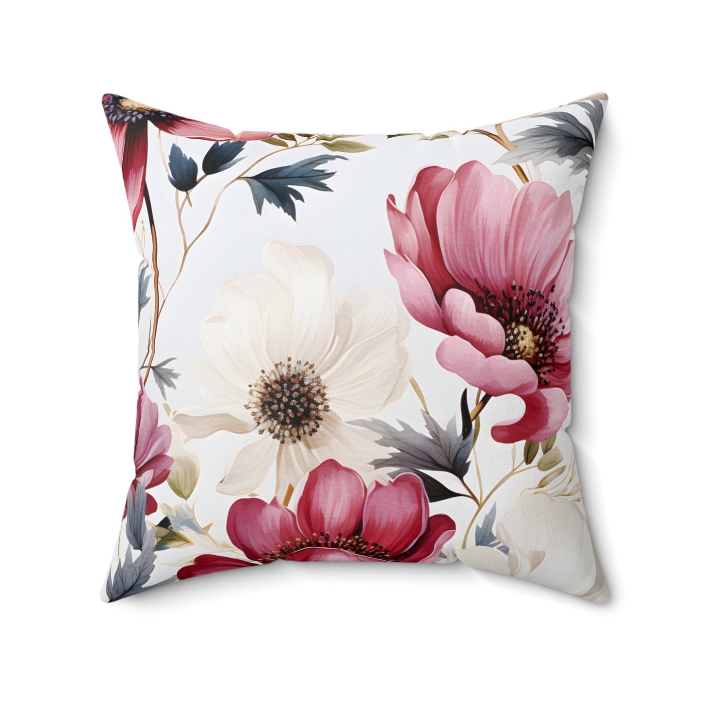 Spun Polyester Square Pillow, Floral Cushion