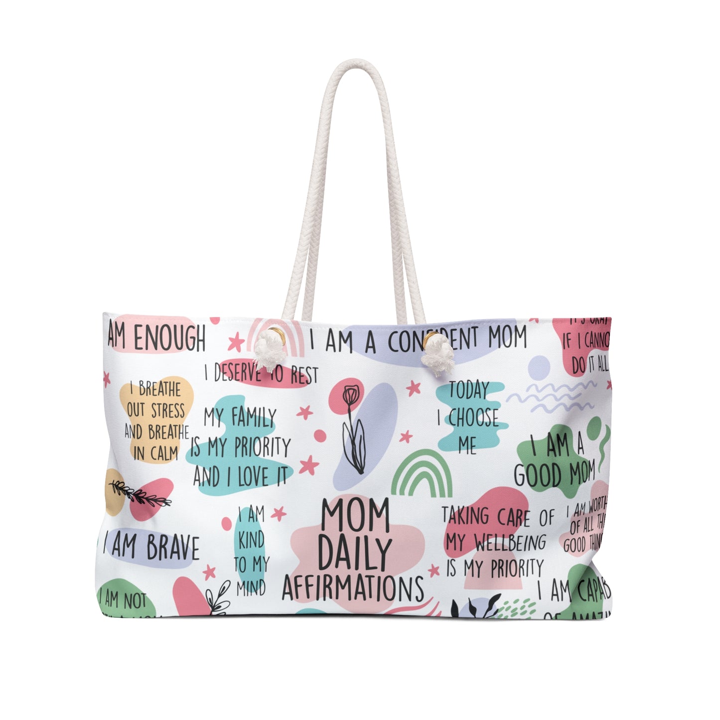 Personalised/Non-Personalised Weekender Bag, Mom Daily Affirmations, Large Weekender Bag, Beach Bag, Book Bag