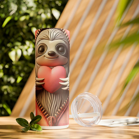 Skinny Tumbler with Straw, 20oz, Sloth, Valentines Day