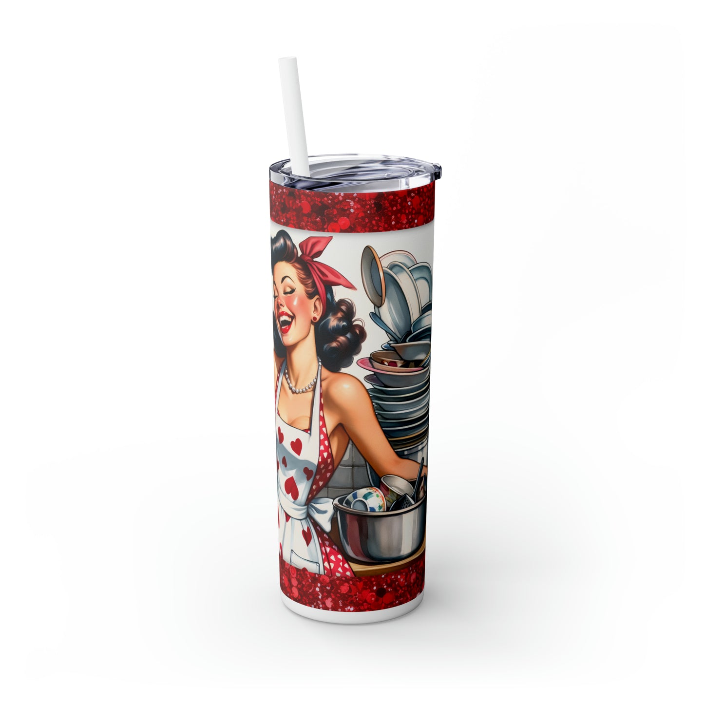 Skinny Tumbler with Straw, 20oz, Retro, Blessed are those who do my Dishes