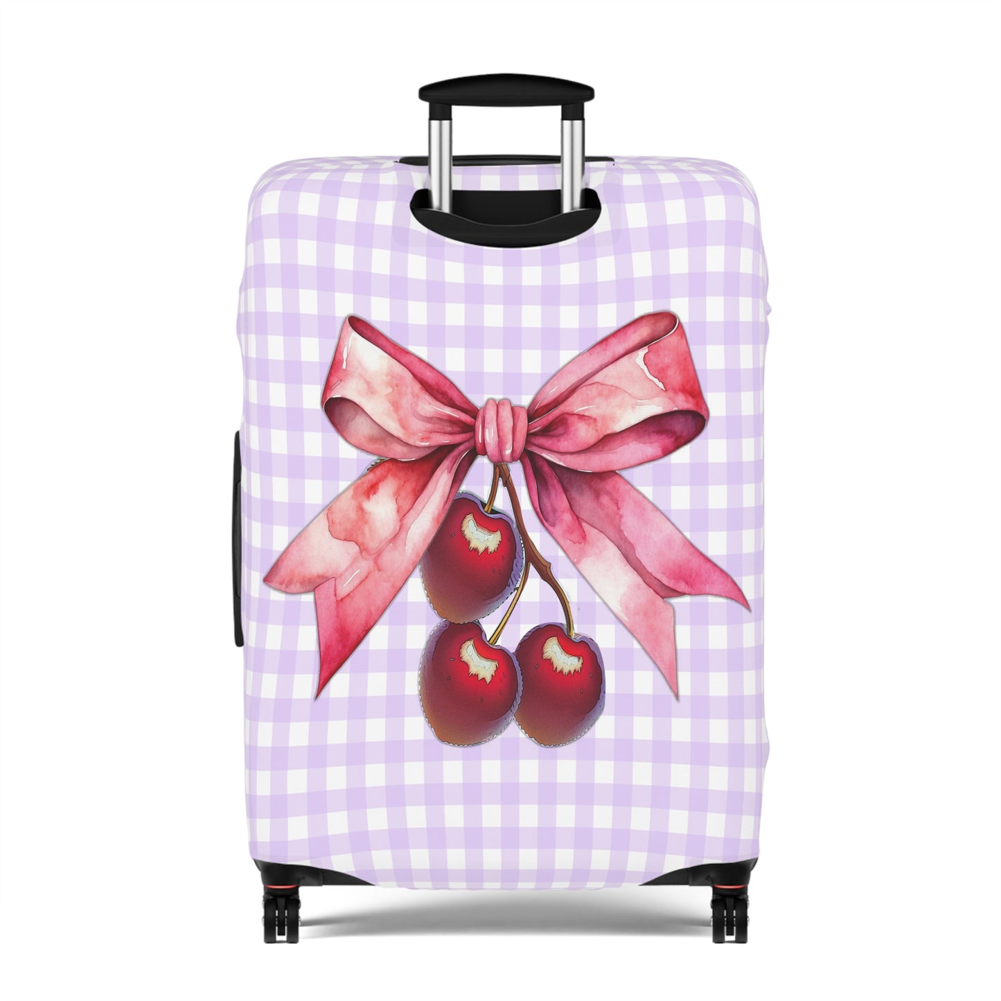 Luggage Cover, Rockabilly, Coquette, Pastel Purple Gingham, Cherries and Ribbon, awd-2512