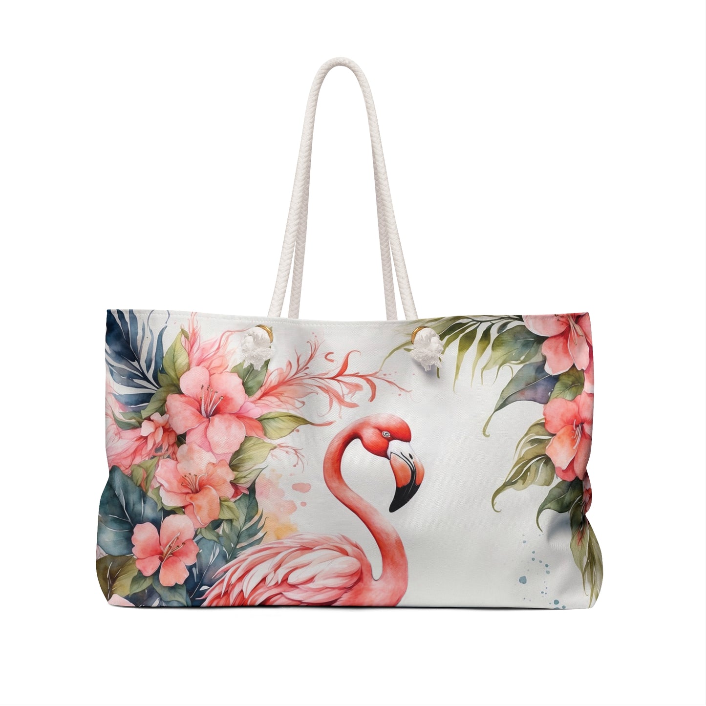 Personalised/Non-Personalised Weekender Bag, Flamingo, Large Weekender Bag, Beach Bag, Book Bag